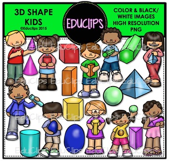 Preview of 3D Shape Kids Clip Art Bundle {Educlips Clipart}