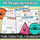 3D Shape Math Center Printables - Trace Over Worksheets - 