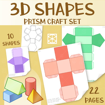 Preview of 3D Shape Math Craft Activity Set, Surface of Prisms and Pyramids