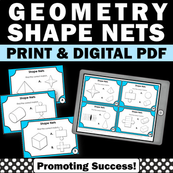 Preview of 2D 3D Shape Nets Geometric shapes Geometry Review Activities Task Cards 5th 6th