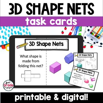 Preview of 3D Shape Nets Printable & Digital Math Task Cards