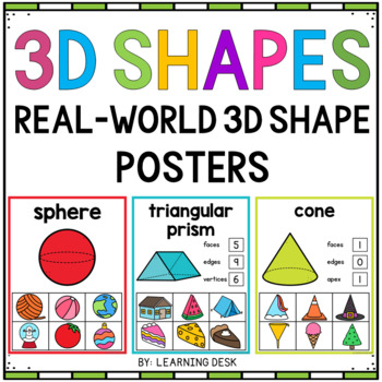 Vector 3d shapes.Educational poster for children.set of 3d shapes