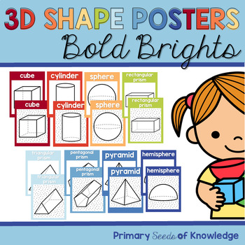 Preview of 3D Shape Posters Bold Brights-Math-Classroom Decor