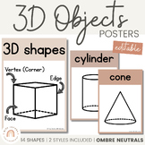 3D Shape Posters | Ombre Neutral Math Classroom Decor