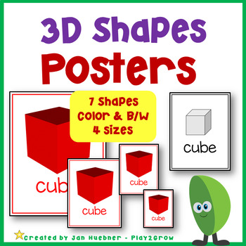 Preview of 3D Shape Posters for Shape Recognition | Classroom Décor 4 sizes for cards