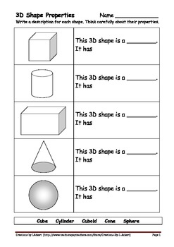 3d shapes homework sheet