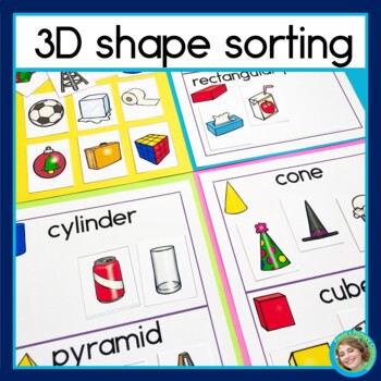 Preview of 3D Shapes Sorting Math Center and Worksheet