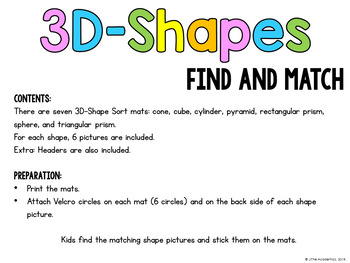 3d Shape Sorting Mats 3d Shape Matching Activities By Little