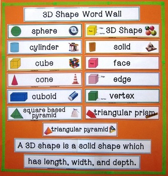 Preview of 3D Shapes Word Wall - Illustrated
