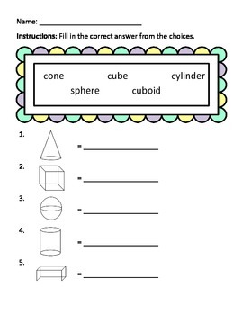 match identify 3d shapes activity kindergarten 1st grade math review packet