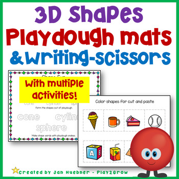 Preview of 3D Shapes  Activities Playdough Mats – Writing & Scissor Skills  Kindergarten
