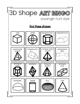 Preview of 3D Shapes Bingo Scavenger Hunt Style