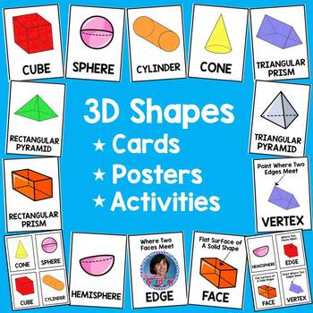 Preview of 3D Shape Posters and Math Word Wall Cards! Geometry Flashcards and Centers!
