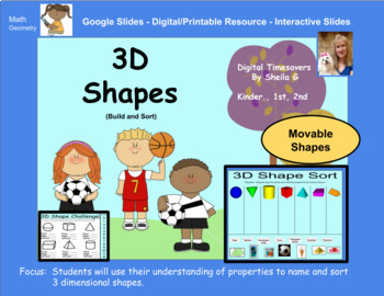 Preview of 3D Shapes - Build and Sort Activities - Google Slides/Digital/Printable