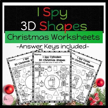 Preview of 3D Shapes Christmas I SPY Worksheets for Kindergarten