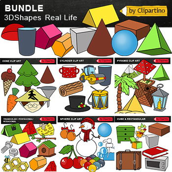 Preview of 3D Shapes Clip Art BUNDLE /Real life object /Math Clip Art/ Commercial use