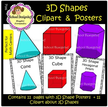 Preview of 3D Shapes - Clip Art & Posters - Math - Classroom Decor (School Designhcf)