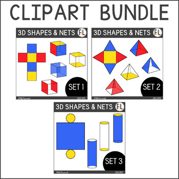 Preview of 3D Shapes Clipart - 3D Shapes with Nets - BUNDLE