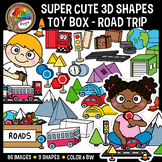 3D Shapes Clipart - Toy Box - Road Trip - Cars