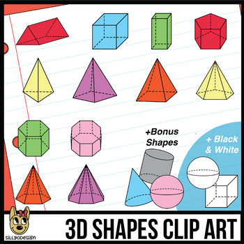 Preview of 3D Shapes Clipart: Transparent Prisms & Pyramids, Color and Black & White
