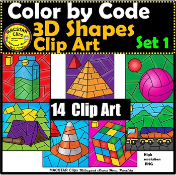 Preview of 3D Shapes Color by Code Clip Art Set 1 Images Geometry