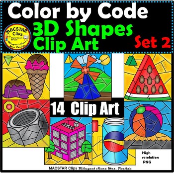 Preview of 3D Shapes Color by Code Clip Art Set 2 Images Geometry