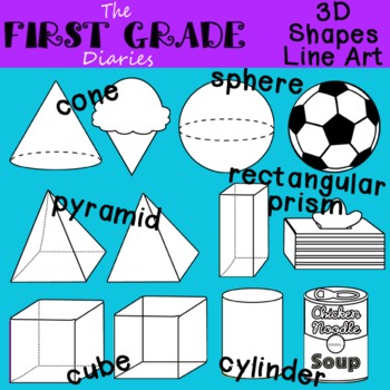 Preview of 3D Shapes {Digital Line Art} Cube Cone Cylinder Sphere Pyramid Rectangular Prism