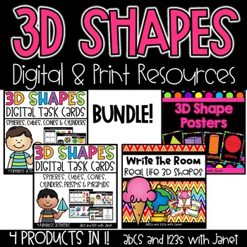 Preview of 3D Shapes Digital & Print Bundle - Digital Learning | Distance Learning