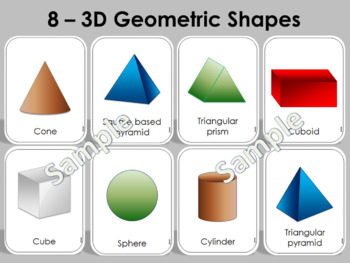 Preview of 3D Shapes Flash Cards, 3 D Geometric Shapes, Kindergarten Math, T-137