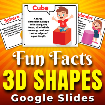 Preview of 3D Shapes Fun Facts Flashcards, Cute illustrations math Geometry