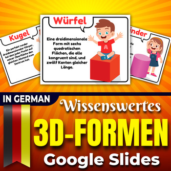 Preview of 3D Shapes Fun Facts Flashcards in German , Cute math Geometry - 3D-Formen
