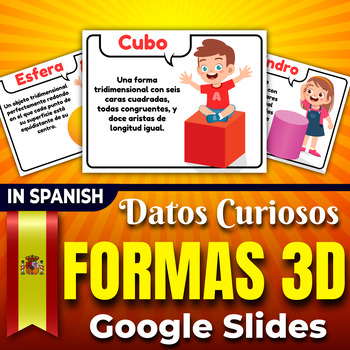 Preview of 3D Shapes Fun Facts Flashcards in Spanish , Cute math Geometry - formas 3D