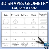 3D Shapes Geometry Cut, Sort and Paste Math Worksheet