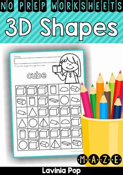 Download 3D Shapes Maze No Prep Worksheets by Lavinia Pop | TpT