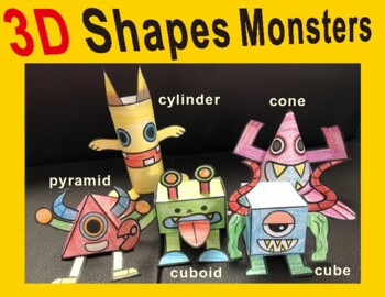 Preview of 3D Shapes Monsters Geometry Crafts: cube-pyramid-cuboid-cylinder--cone