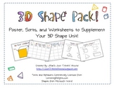3D Shapes Pack!  Poster, Sorts, and Printable Worksheet!