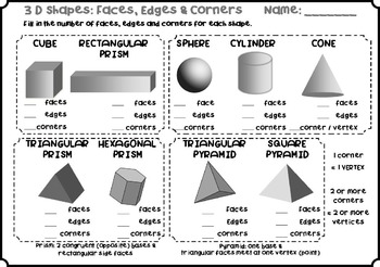 3d shapes pack posters game worksheets faces edges corners