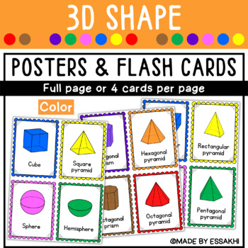 Preview of 3D Shape Posters & Flash cards | Classroom Decor for Shape Recognition (Color)