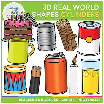 Preview of 3D Shapes Real Life Objects Clip Art: Cylinders