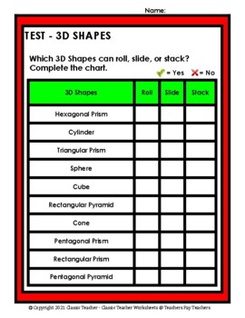 3d shapes roll slide roll and slide or stack grades