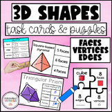 3D Shapes TASK CARDS & PUZZLES - Faces, Vertices & Edges -