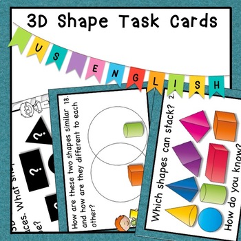 Preview of 3D Shapes Task Cards Math, Answer sheet, Attributes, Centers, Sorting, Grade 1