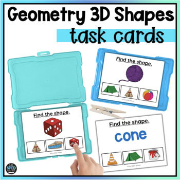 Preview of 3D Shapes Geometry Math Task Cards Special Education Work Task Boxes Centers