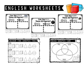 3d shapes that roll stack slide vocab cards and worksheets bilingual