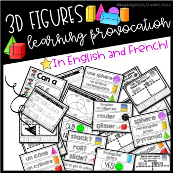 Preview of 3D Shapes That Roll, Stack, Slide - Vocab Cards and Worksheets (Bilingual)