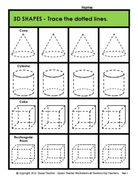 3d shapes trace the shapes grades 3 4 3rd 4th grade