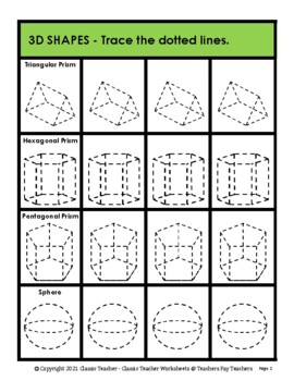 3d shapes trace the shapes grades 3 4 3rd 4th grade tpt