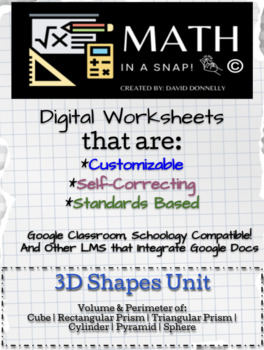 Preview of 3D Shapes - Volume & Surface Area - Editable, Interactive & Instant Feedback