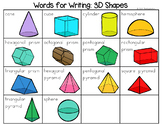 3D Shapes Word List - Writing Center