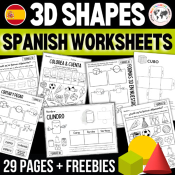 Preview of 3D Shapes Worksheets Activity in Spanish - Formas 3D Hojas de Práctica